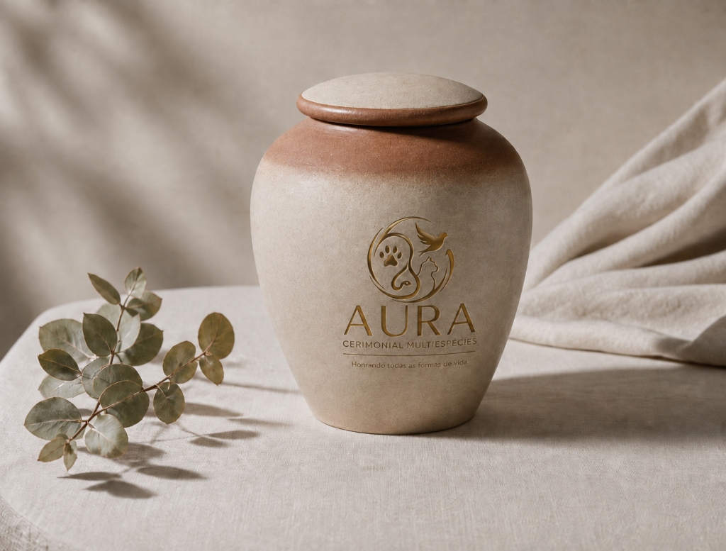 Urna cerâmica artesanal em tons de terracota